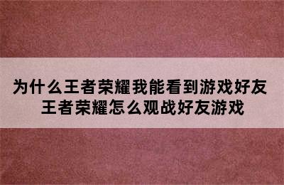 为什么王者荣耀我能看到游戏好友 王者荣耀怎么观战好友游戏